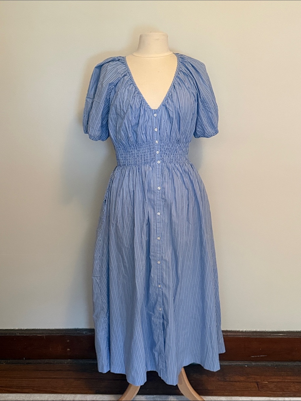 GAP Blue Striped V-Neck Midi Dress